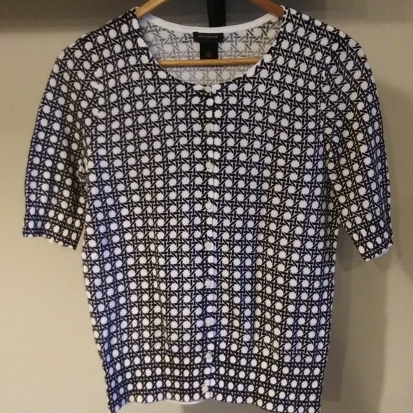 π Ann Taylor B&W Lightweight Fine Cotton Sweater Cardigan - Picture 5 of 8